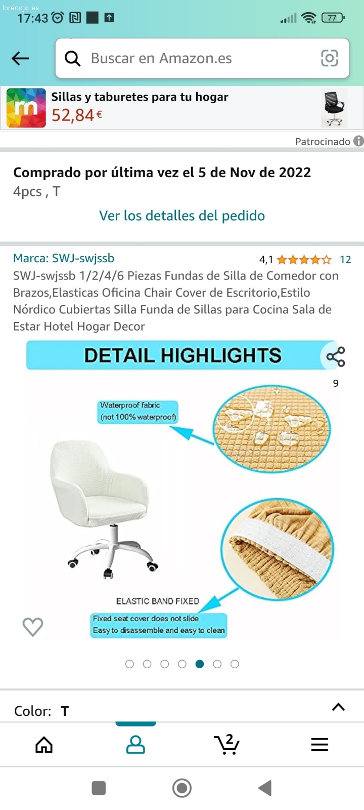 funda de sillas. 4 funda de sillas. lo compre en Amazon pero son pequeñas para mis sillas