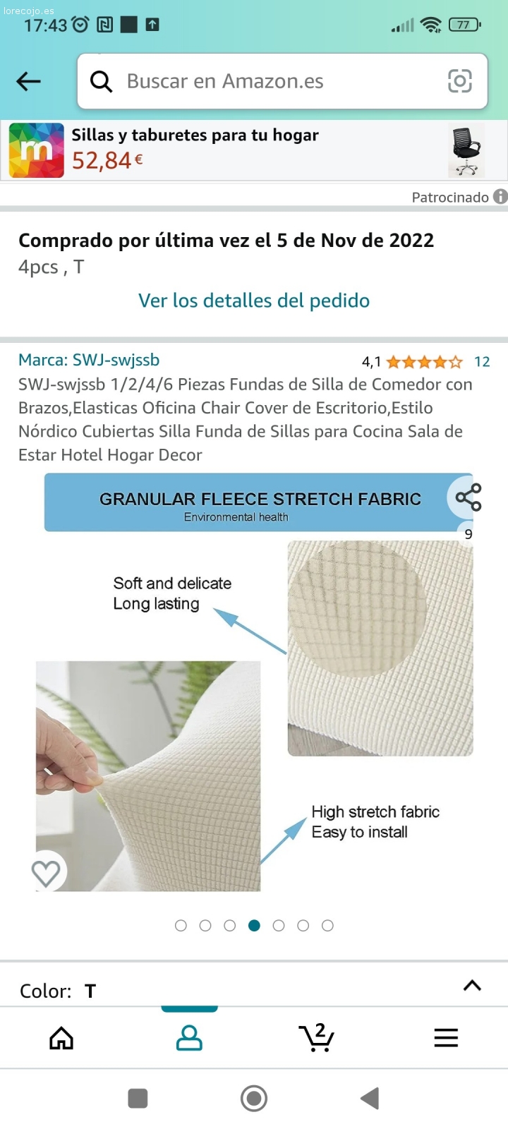 funda de sillas. 4 funda de sillas. lo compre en Amazon pero son pequeñas para mis sillas