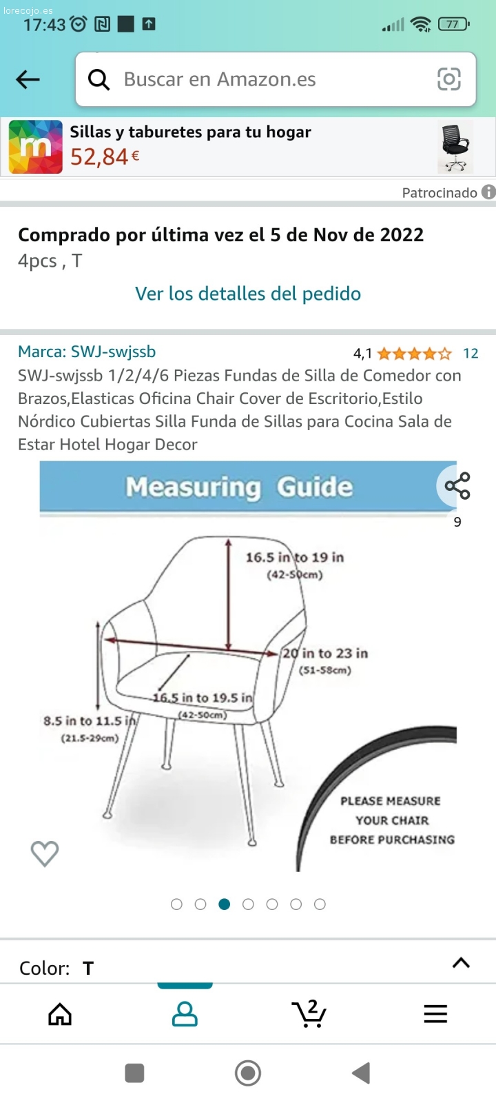 funda de sillas. 4 funda de sillas. lo compre en Amazon pero son pequeñas para mis sillas