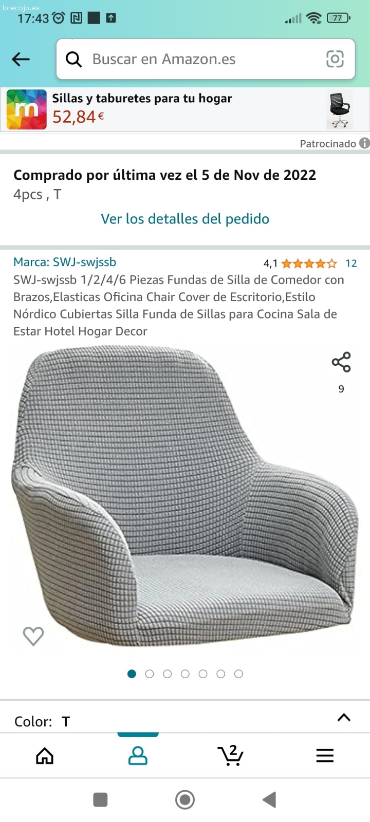 funda de sillas. 4 funda de sillas. lo compre en Amazon pero son pequeñas para mis sillas